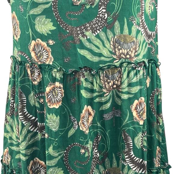 Anthropologie Green Victoria Garcia Floral Flutter Sleeve Tiered Dress SP Gecko - Picture 7 of 14